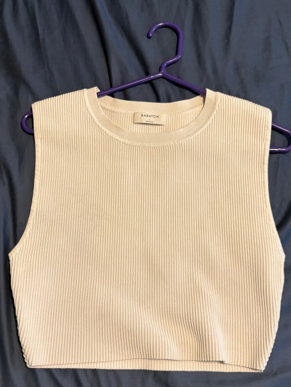 Aritizia Babaton Sculpt Knit Muscle Cropped Tank Ribbed Matte Pearl Cream Large